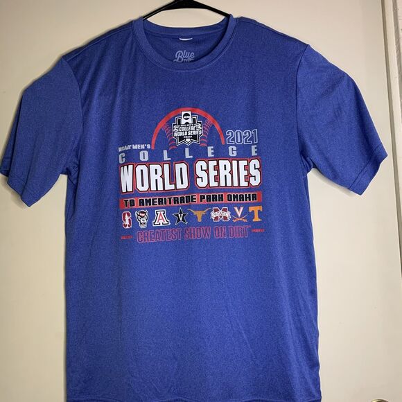 NCAA College World Series 2021 Blue 84 Tee Shirt w/ Complete Bracket Size Medium - Picture 1 of 6